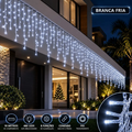 Cascata de Natal 400 Leds 10 Metros Conexão Macho E Fêmea Prova D'água Função Luzes De Natal Pisca Pisca Branco Quente