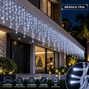 Cascata de Natal 400 Leds 10 Metros Conexão Macho E Fêmea Prova D'água Função Luzes De Natal Pisca Pisca Branco Quente