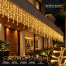 Cascata de Natal 400 Leds 10 Metros Conexão Macho E Fêmea Prova D'água Função Luzes De Natal Pisca Pisca Branco Quente