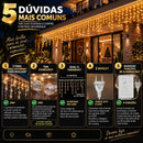 Cascata de Natal 400 Leds 10 Metros Conexão Macho E Fêmea Prova D'água Função Luzes De Natal Pisca Pisca Branco Quente